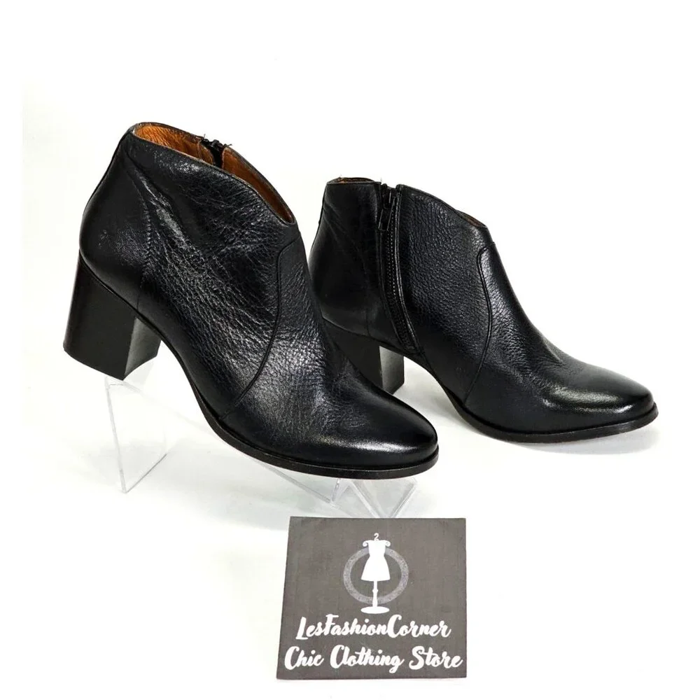 Frye Women’s Black Leather Nora Zip Short Ankle Block Heel Boot Size 9B 1778 - Picture 3 of 16
